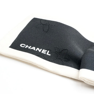 シャネル CHANEL ヘアアクセサリー シルク ブラック ホワイト ココマーク カメリア ロゴ リボン シュシュ ヘアゴム