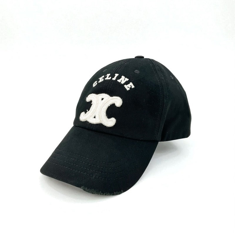 セリーヌ CELINE キャップ 帽子 コットン ブラック ホワイト トリオンフ ロゴ ベースボールキャップ ダメージ加工