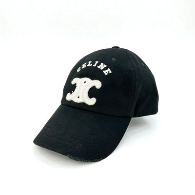 セリーヌ CELINE キャップ 帽子 コットン ブラック ホワイト トリオンフ ロゴ ベースボールキャップ ダメージ加工