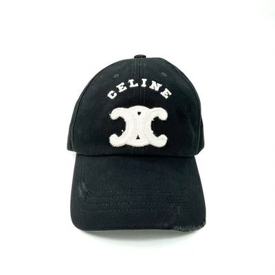 セリーヌ CELINE キャップ 帽子 コットン ブラック ホワイト トリオンフ ロゴ ベースボールキャップ ダメージ加工