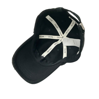 セリーヌ CELINE キャップ 帽子 コットン ブラック ホワイト トリオンフ ロゴ ベースボールキャップ ダメージ加工