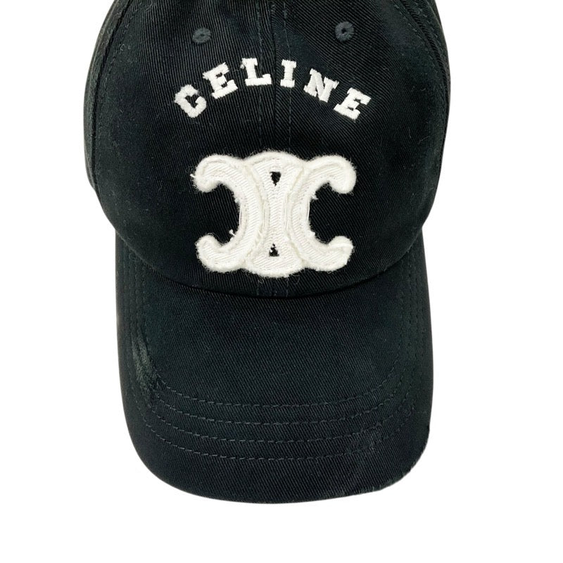 セリーヌ CELINE キャップ 帽子 コットン ブラック ホワイト トリオンフ ロゴ ベースボールキャップ ダメージ加工