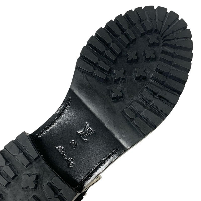 ルイヴィトン LOUIS VUITTON モノグラム ブーツ ショートブーツ 靴 シューズ レザー ブラック ブラウン ロゴ ベルト スタッズ アンクルブーツ