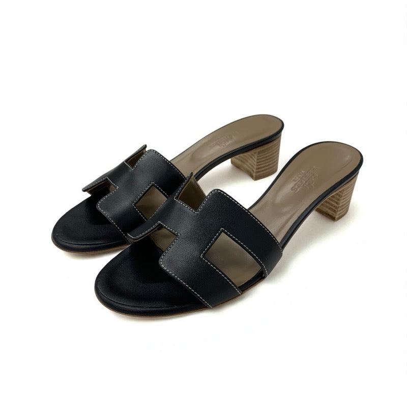 エルメス HERMES オアジス サンダル 靴 シューズ レザー ブラック ミュール