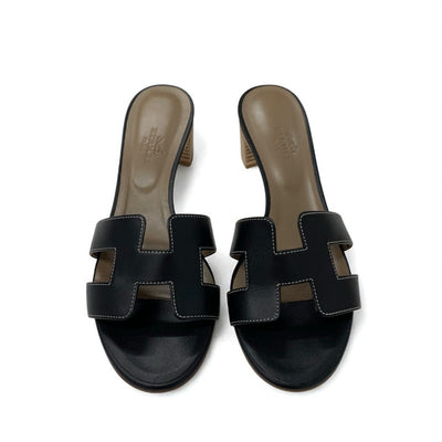 エルメス HERMES オアジス サンダル 靴 シューズ レザー ブラック ミュール