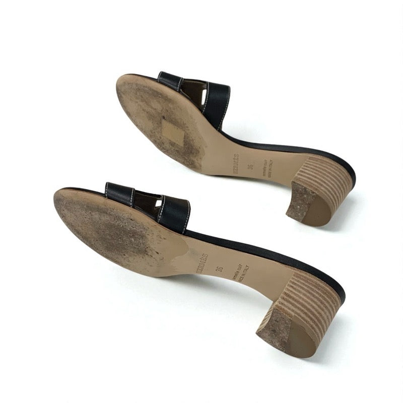 エルメス HERMES オアジス サンダル 靴 シューズ レザー ブラック ミュール