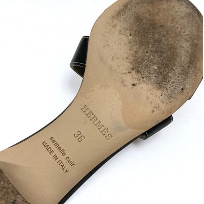 エルメス HERMES オアジス サンダル 靴 シューズ レザー ブラック ミュール