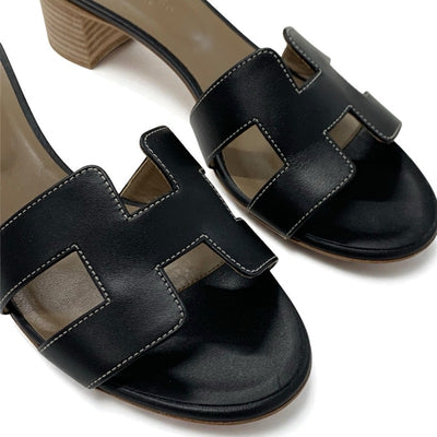 エルメス HERMES オアジス サンダル 靴 シューズ レザー ブラック ミュール