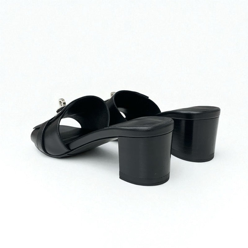 エルメス HERMES ジジ サンダル 靴 シューズ レザー ブラック シルバー ケリー金具 ミュール