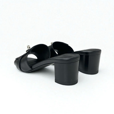 エルメス HERMES ジジ サンダル 靴 シューズ レザー ブラック シルバー ケリー金具 ミュール