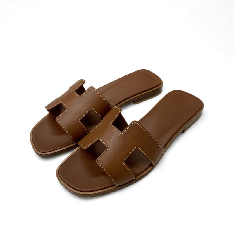 エルメス HERMES オラン サンダル 靴 シューズ レザー ブラウン フラット ミュール