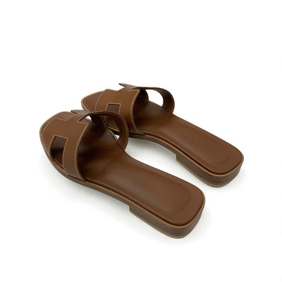 エルメス HERMES オラン サンダル 靴 シューズ レザー ブラウン フラット ミュール