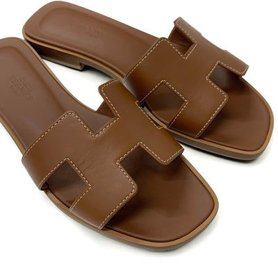 エルメス HERMES オラン サンダル 靴 シューズ レザー ブラウン フラット ミュール