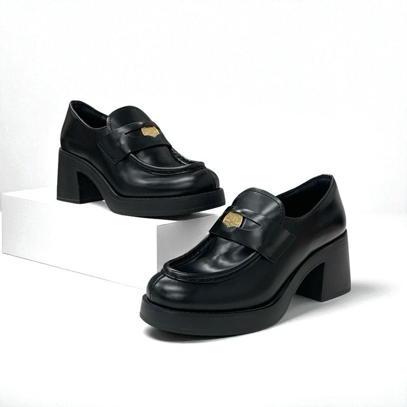 ミュウミュウ MIUMIU ローファー 革靴 靴 シューズ レザー ブラック 黒 ロゴ コイン ペニーローファー