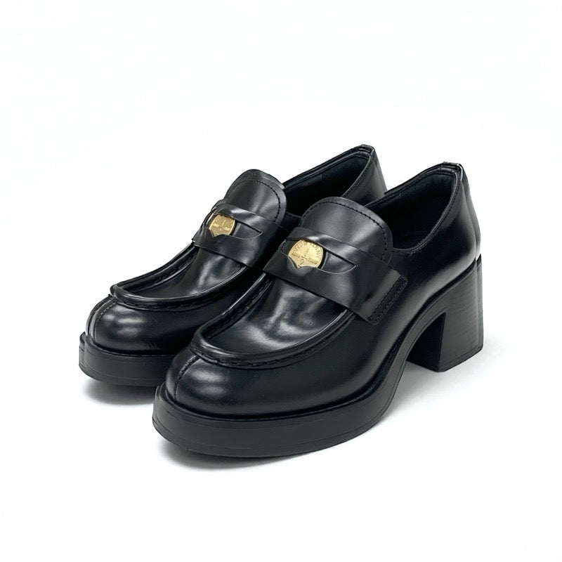 ミュウミュウ MIUMIU ローファー 革靴 靴 シューズ レザー ブラック 黒 ロゴ コイン ペニーローファー