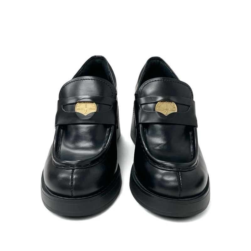 ミュウミュウ MIUMIU ローファー 革靴 靴 シューズ レザー ブラック 黒 ロゴ コイン ペニーローファー