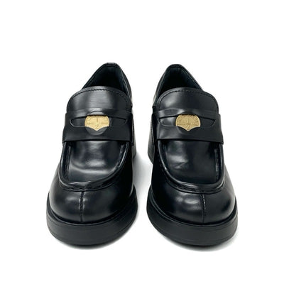 ミュウミュウ MIUMIU ローファー 革靴 靴 シューズ レザー ブラック 黒 ロゴ コイン ペニーローファー