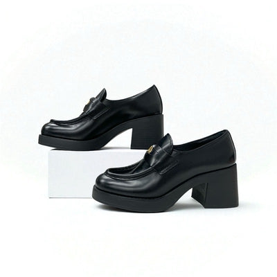 ミュウミュウ MIUMIU ローファー 革靴 靴 シューズ レザー ブラック 黒 ロゴ コイン ペニーローファー