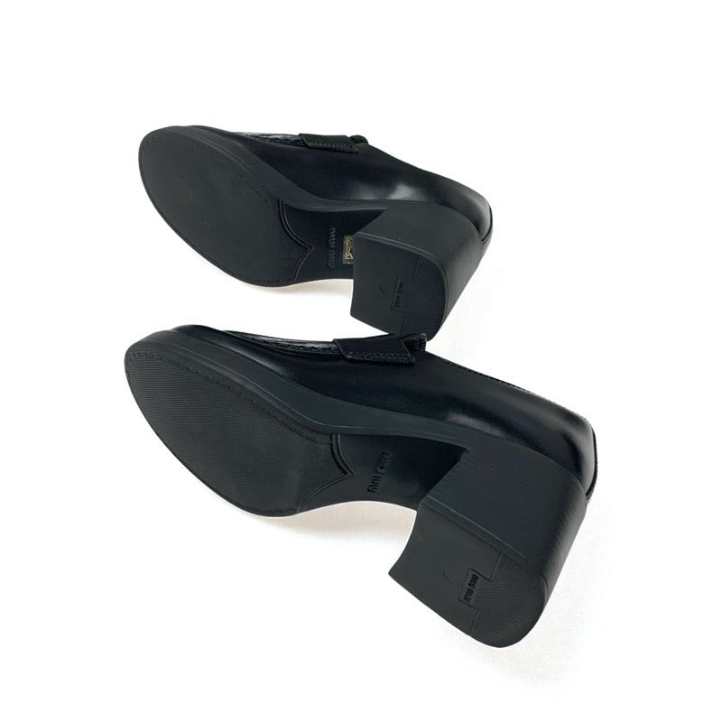 ミュウミュウ MIUMIU ローファー 革靴 靴 シューズ レザー ブラック 黒 ロゴ コイン ペニーローファー