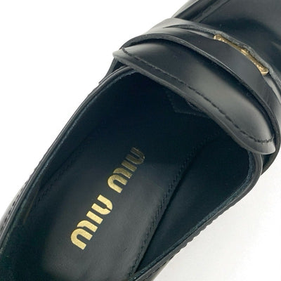 ミュウミュウ MIUMIU ローファー 革靴 靴 シューズ レザー ブラック 黒 ロゴ コイン ペニーローファー