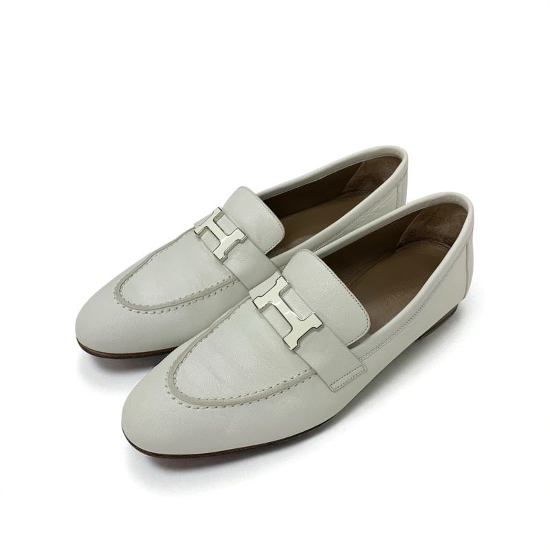 エルメス HERMES パリ ローファー 革靴 靴 シューズ レザー アイボリー モカシン H金具