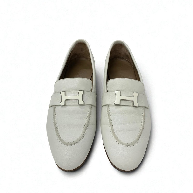 エルメス HERMES パリ ローファー 革靴 靴 シューズ レザー アイボリー モカシン H金具