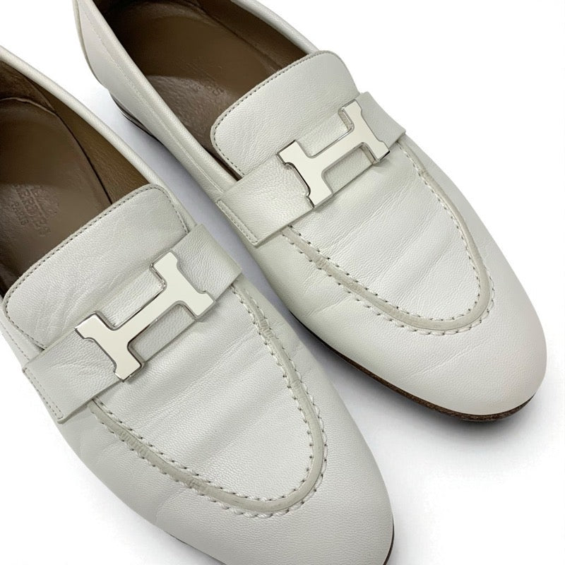 エルメス HERMES パリ ローファー 革靴 靴 シューズ レザー アイボリー モカシン H金具