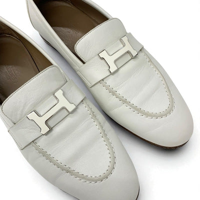 エルメス HERMES パリ ローファー 革靴 靴 シューズ レザー アイボリー モカシン H金具