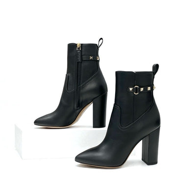 ヴァレンティノ VALENTINO ブーツ ショートブーツ 靴 シューズ レザー ブラック 黒 ゴールド 未使用 ロックスタッズ ベルト