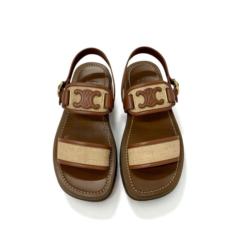 セリーヌ CELINE クレア サンダル 靴 シューズ レザー ファブリック ブラウン ベージュ トリオンフ
