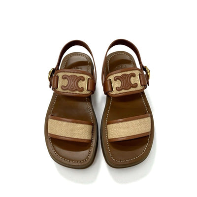 セリーヌ CELINE クレア サンダル 靴 シューズ レザー ファブリック ブラウン ベージュ トリオンフ