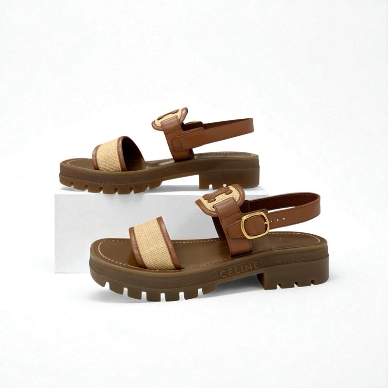 セリーヌ CELINE クレア サンダル 靴 シューズ レザー ファブリック ブラウン ベージュ トリオンフ
