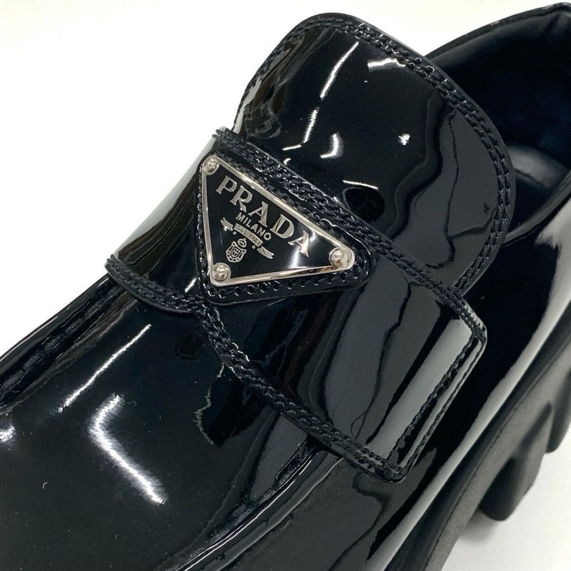 プラダ PRADA モノリス ローファー 革靴 靴 シューズ パテント ブラック 黒 シルバー プラットフォーム トライアングルロゴ