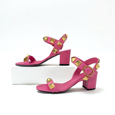 ヴァレンティノ VALENTINO サンダル 靴 シューズ レザー ピンク ゴールド 未使用 ローマンスタッズ ストラップ