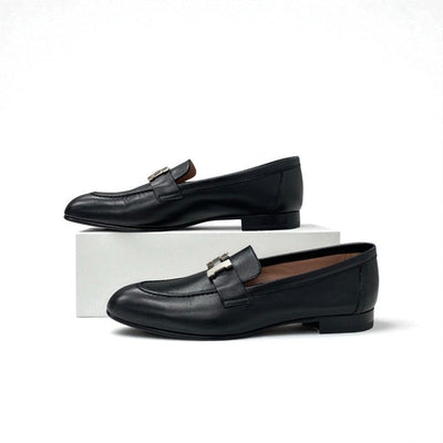 エルメス HERMES パリ ローファー 革靴 靴 シューズ レザー ブラック 黒 シルバー H金具 モカシン