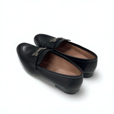 エルメス HERMES パリ ローファー 革靴 靴 シューズ レザー ブラック 黒 シルバー H金具 モカシン