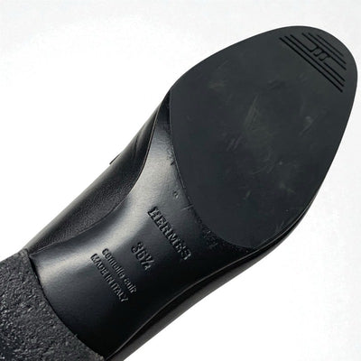 エルメス HERMES パリ ローファー 革靴 靴 シューズ レザー ブラック 黒 シルバー H金具 モカシン