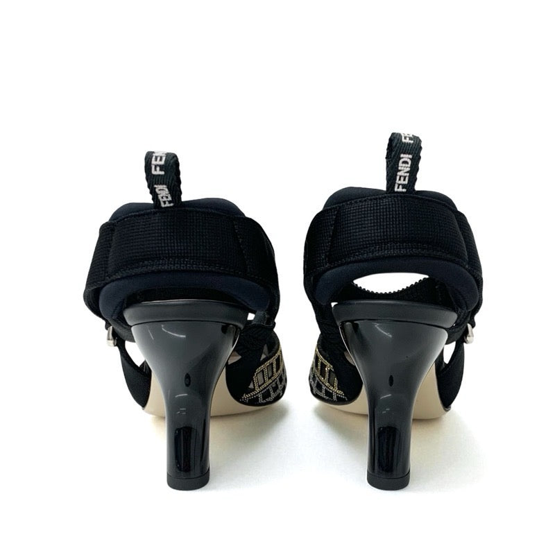 フェンディ FENDI コリブリ パンプス 靴 シューズ メッシュ ファブリック ブラック ゴールド シルバー 未使用 オーダー スリングバック ストラップ