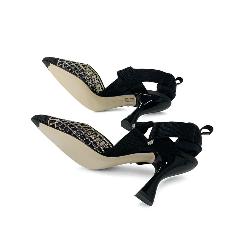 フェンディ FENDI コリブリ パンプス 靴 シューズ メッシュ ファブリック ブラック ゴールド シルバー 未使用 オーダー スリングバック ストラップ