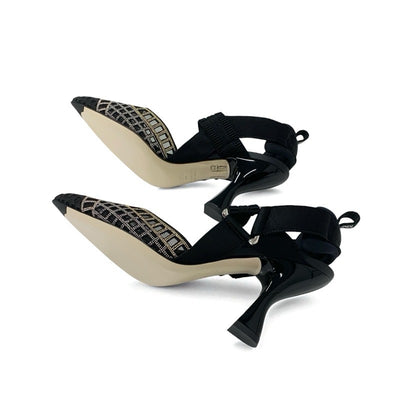 フェンディ FENDI コリブリ パンプス 靴 シューズ メッシュ ファブリック ブラック ゴールド シルバー 未使用 オーダー スリングバック ストラップ