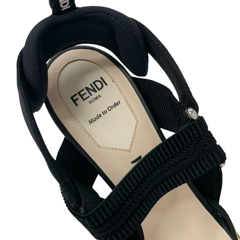 フェンディ FENDI コリブリ パンプス 靴 シューズ メッシュ ファブリック ブラック ゴールド シルバー 未使用 オーダー スリングバック ストラップ