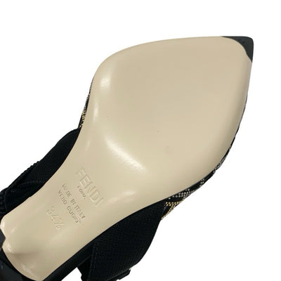 フェンディ FENDI コリブリ パンプス 靴 シューズ メッシュ ファブリック ブラック ゴールド シルバー 未使用 オーダー スリングバック ストラップ