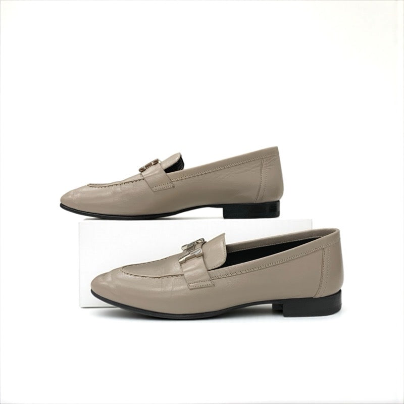 エルメス HERMES パリ ローファー 革靴 靴 シューズ レザー グレージュ シルバー モカシン H金具