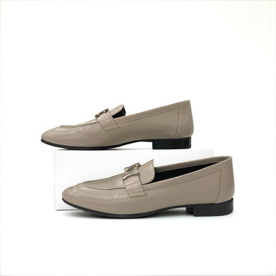 エルメス HERMES パリ ローファー 革靴 靴 シューズ レザー グレージュ シルバー モカシン H金具