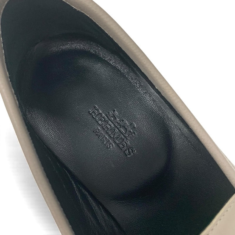 エルメス HERMES パリ ローファー 革靴 靴 シューズ レザー グレージュ シルバー モカシン H金具