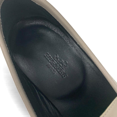 エルメス HERMES パリ ローファー 革靴 靴 シューズ レザー グレージュ シルバー モカシン H金具