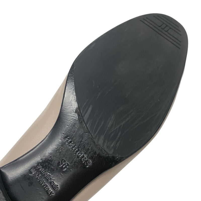 エルメス HERMES パリ ローファー 革靴 靴 シューズ レザー グレージュ シルバー モカシン H金具