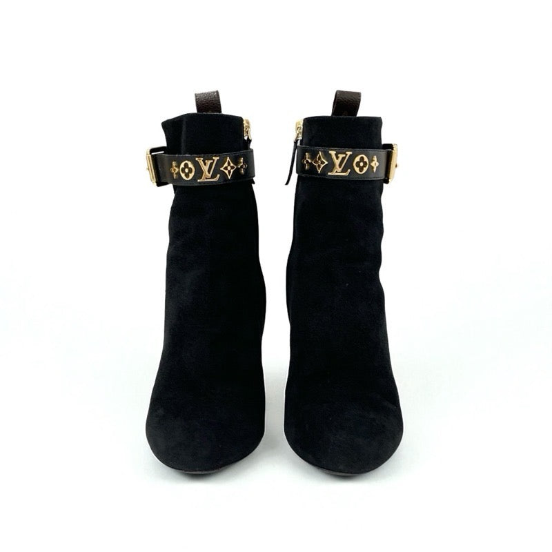 ルイヴィトン LOUIS VUITTON シルエットライン モノグラム ブーツ ショートブーツ 靴 シューズ スエード ブラック 黒 ゴールド アンクルブーツ LVロゴ