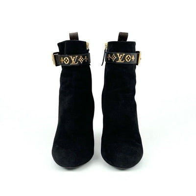 ルイヴィトン LOUIS VUITTON シルエットライン モノグラム ブーツ ショートブーツ 靴 シューズ スエード ブラック 黒 ゴールド アンクルブーツ LVロゴ