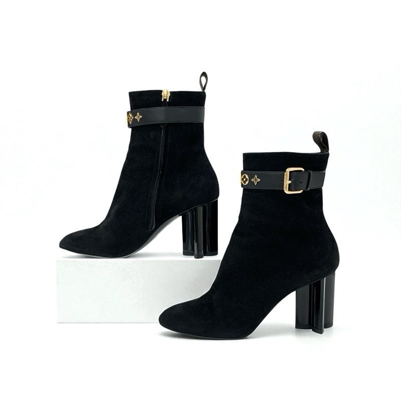 ルイヴィトン LOUIS VUITTON シルエットライン モノグラム ブーツ ショートブーツ 靴 シューズ スエード ブラック 黒 ゴールド アンクルブーツ LVロゴ
